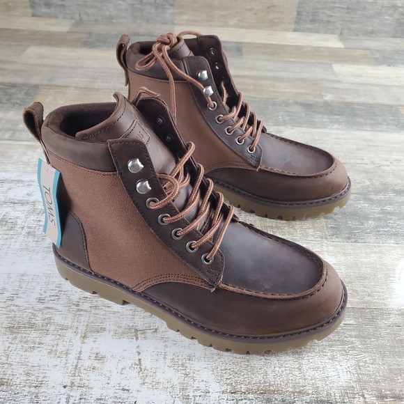 TOMS Palomar Mens Ankle Boots Sz 7.5 Brown Waxed Leather Lace Up Moccasin Toe main image 12